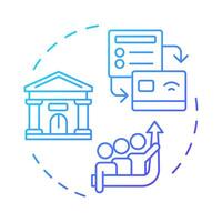 Factor blue gradient concept icon. Financial institution. Money transfer process. Factoring company. Bank building. Round shape line illustration. Abstract idea. Graphic design. Easy to use in article vector