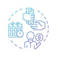 Debtor pays invoice blue gradient concept icon. Factoring process. Person with dollar symbol. Payment phase. Round shape line illustration. Abstract idea. Graphic design. Easy to use in article vector
