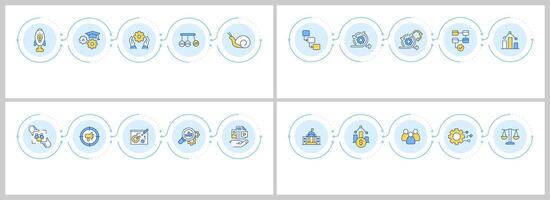 Business product analytics infographics set. Technology adoption, marketing. Flow charts infocharts with steps. Editable info graphics icons collection vector