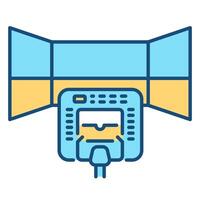 Flight simulator RGB color icon. Pilot training, aircraft. Computer equipment, innovation. Modern technology. Isolated illustration. Simple filled line drawing. Editable stroke vector