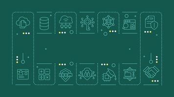 PETs green word concept. Privacy technologies. Secure data collection and processing. Horizontal image. Headline text surrounded by editable outline icons vector