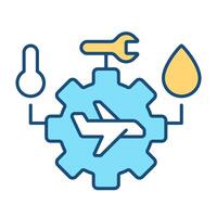 Aircraft maintenance RGB color icon. Airplane management, engineering. Ground service, avionics. Aviation, system. Isolated illustration. Simple filled line drawing. Editable stroke vector