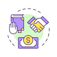 Liabilities multi color concept icon. Business accounting, responsibility. Legislation, partnership. Round shape line illustration. Abstract idea. Graphic design. Easy to use in infographic vector