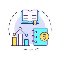 Reconcile debits and credits multi color concept icon. Accounting ledger, documentation. Round shape line illustration. Abstract idea. Graphic design. Easy to use in infographic, presentation vector