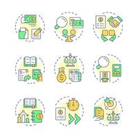 Financial close management multi color concept icons. Accounting statements, banking. Icon pack. Round shape illustrations for infographic, presentation. Abstract idea vector