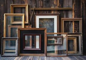 Picture frame. Antique baroque interior. Retro empty photo decoration. Vintage wood elegance art. Luxury classical exhibition