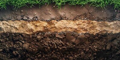 Soil layers, clay mud earth. Geology surface, environment underground texture. photo