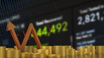 The Gold arrow and coins for Business concept 3d rendering. photo