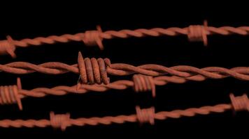 The Rusty Barbed wire on Black Background for Abstract or war concept 3d rendering. photo