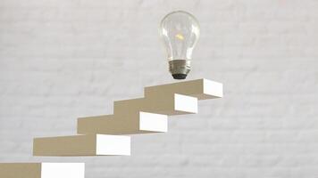 The Bulb on stair for creative or idea concept 3d rendering. photo