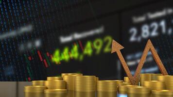 The Gold arrow and coins for Business concept 3d rendering. photo