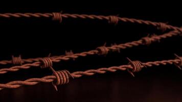 The Rusty Barbed wire on Black Background for Abstract or war concept 3d rendering. photo