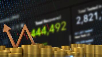 The Gold arrow and coins for Business concept 3d rendering. photo