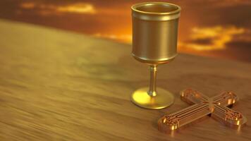 The Holy grail and cross for religious concept 3d rendering. photo