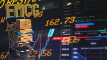 The FMCG text and shopping cart for Business concept 3d rendering. photo