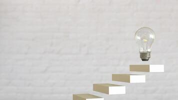 The Bulb on stair for creative or idea concept 3d rendering. photo