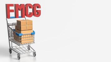 The FMCG text and shopping cart for Business concept 3d rendering. photo