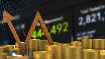 The Gold arrow and coins for Business concept 3d rendering. photo