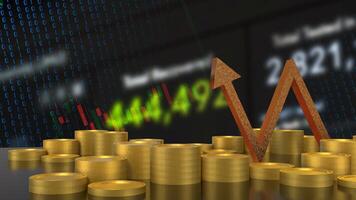 The Gold arrow and coins for Business concept 3d rendering. photo