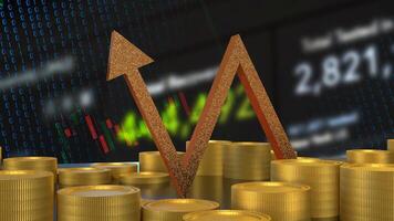 The Gold arrow and coins for Business concept 3d rendering. photo