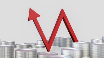 The red arrow and coins for Business concept 3d rendering. photo