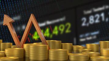 The Gold arrow and coins for Business concept 3d rendering. photo