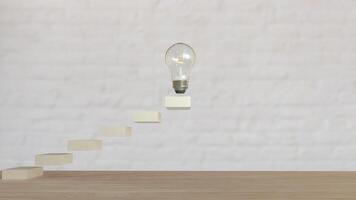 The Bulb on stair for creative or idea concept 3d rendering. photo
