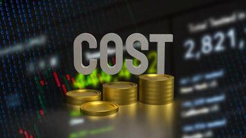The Cost text and coins for Business concept 3d rendering. photo