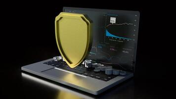 The notebook and shield for cyber security concept 3d rendering. photo