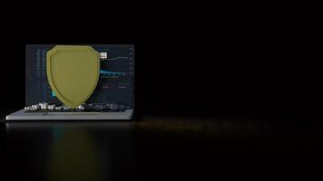 The notebook and shield for cyber security concept 3d rendering. photo