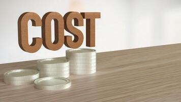The Cost text and coins for Business concept 3d rendering. photo