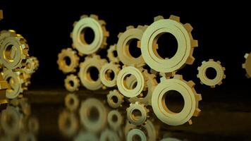The Gold gear in Black Background for technology or Abstract concept 3d rendering. photo