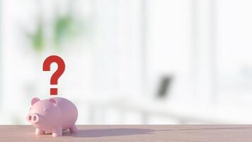 The piggy bank and question mark for earn or saving concept 3d rendering. photo
