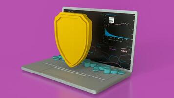 The notebook and shield for cyber security concept 3d rendering. photo