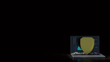 The notebook and shield for cyber security concept 3d rendering. photo