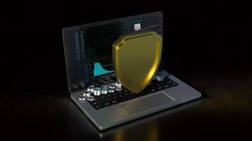 The notebook and shield for cyber security concept 3d rendering. photo