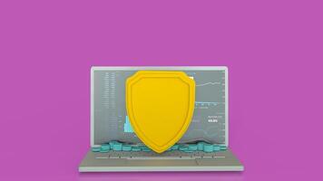 The notebook and shield for cyber security concept 3d rendering. photo