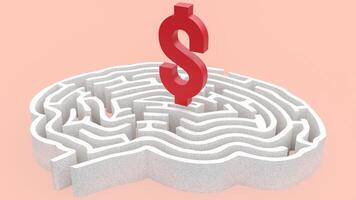 The dollar symbol on brain maze for Business concept 3d rendering. photo