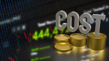 The Cost text and coins for Business concept 3d rendering. photo