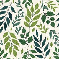 Seamless pattern with green leaves of different shapes on a white background. graphics. vector