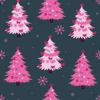 Seamless pattern with pink Christmas trees and snowflakes. graphics vector