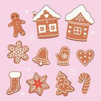 Set of Christmas gingerbread cookies of different shapes. graphics. vector
