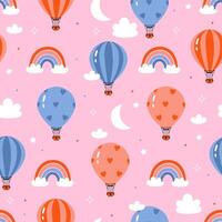 Seamless pattern with balloons, rainbows and clouds. graphics. vector