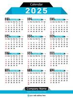 Monthly calendar template 2025 year. Diary planner 2025 minimalist style. vector