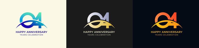 Logo Anniversary with Swoosh Sunrise 4th, 4th Happy Anniversary with Colorful Gradient, Luxury Gold and Silver. vector