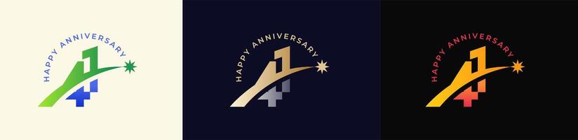 Logo Anniversary with Rising star 41th, 41th Happy Anniversary with Colorful Gradient, Luxury Gold and Silver. vector