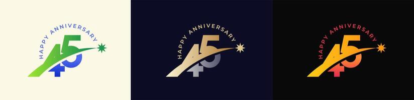 Logo Anniversary with Rising star 45th, 45th Happy Anniversary with Colorful Gradient, Luxury Gold and Silver. vector