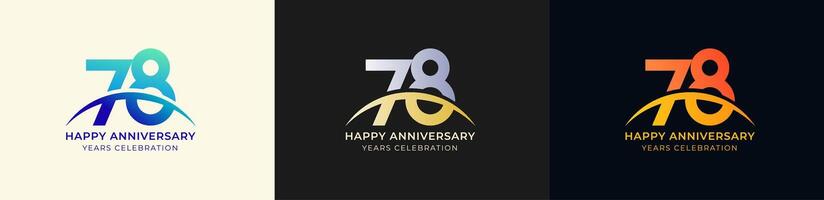 Logo Anniversary with Swoosh Sunrise 78th, 78th Happy Anniversary with Colorful Gradient, Luxury Gold and Silver. vector