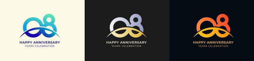 Logo Anniversary with Swoosh Sunrise 8th, 8th Happy Anniversary with Colorful Gradient, Luxury Gold and Silver. vector