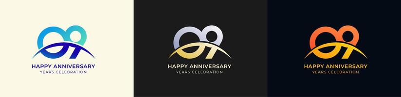 Logo Anniversary with Swoosh Sunrise 9th, 9th Happy Anniversary with Colorful Gradient, Luxury Gold and Silver. vector